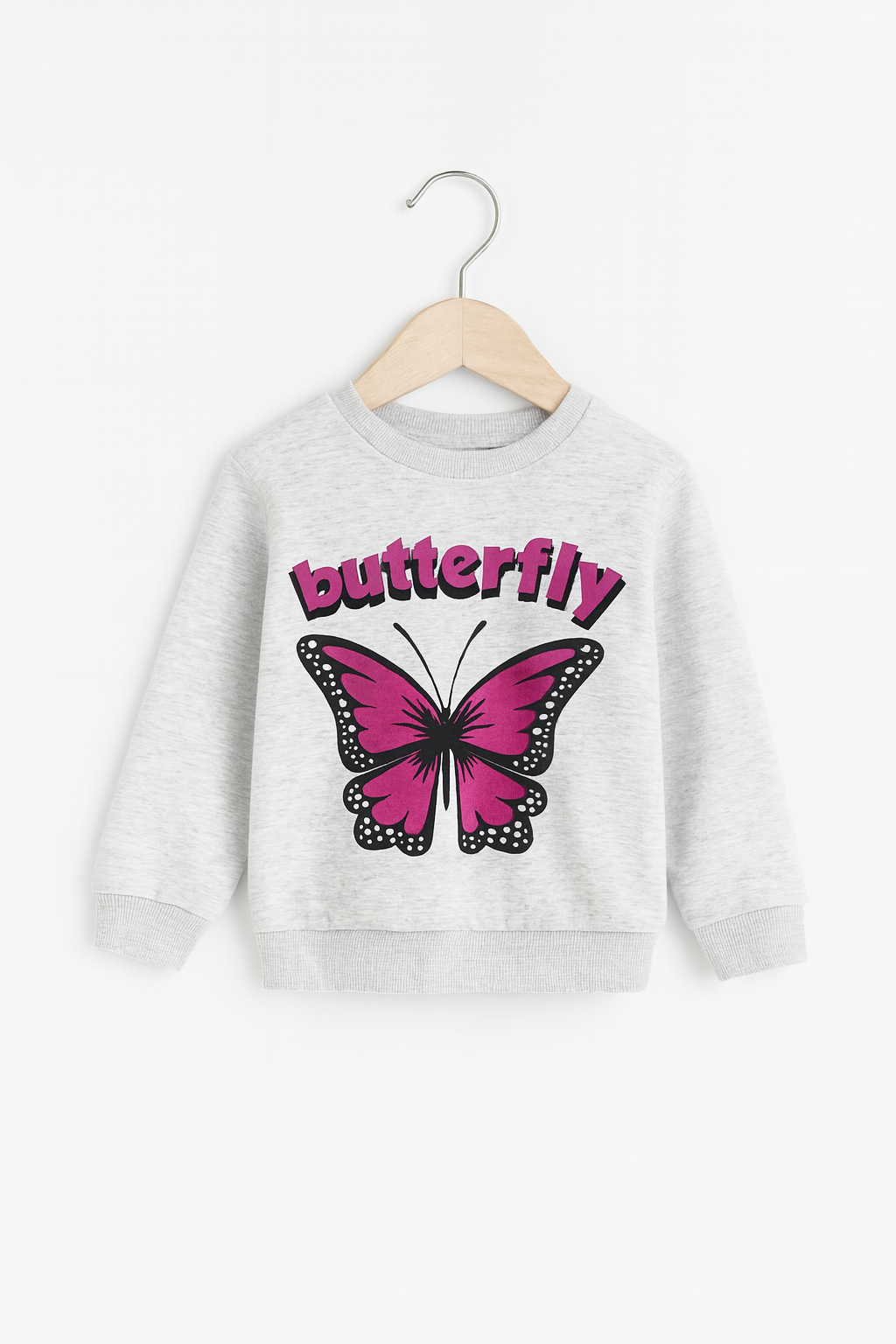 Baby Girls Pink & Grey Butterfly Print Premium Quality Only Sweatshirt