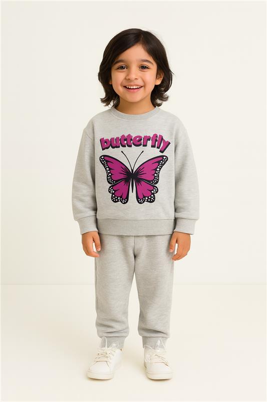 Baby Girls Pink & Grey Butterfly Print Premium Quality Only Sweatshirt