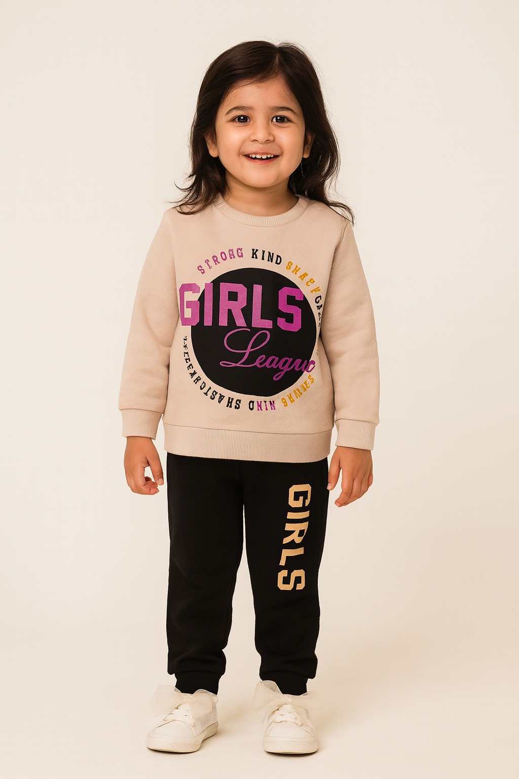 Baby Girl League Fleece Sweatshirt and Black Trouser 2 Piece Set Outfit