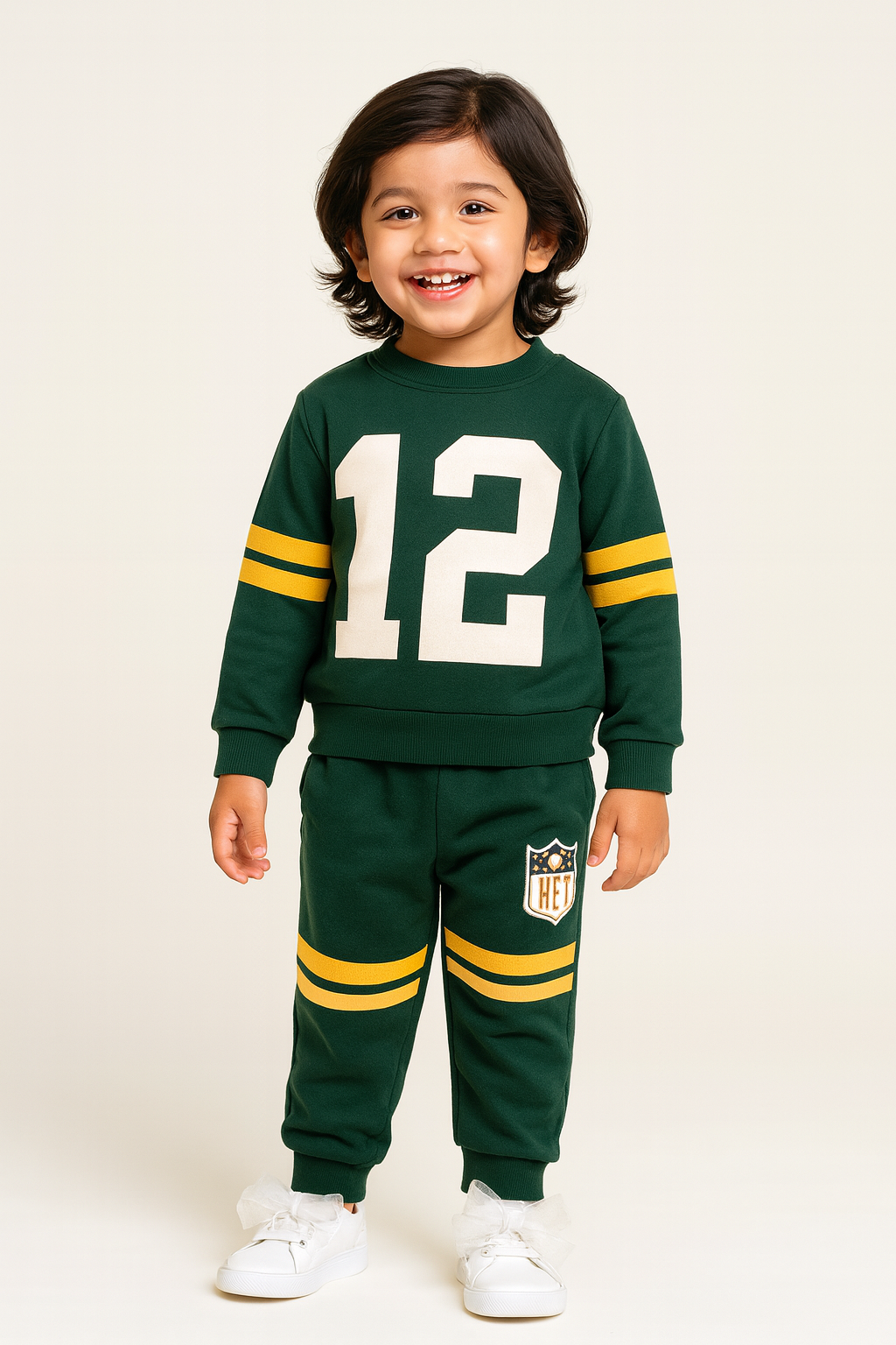 Boys Casual 12 Bottle Green Sports Outfit Long Sleeve Letter Graphic Sweatshirt with Pocket Trouser And Dori