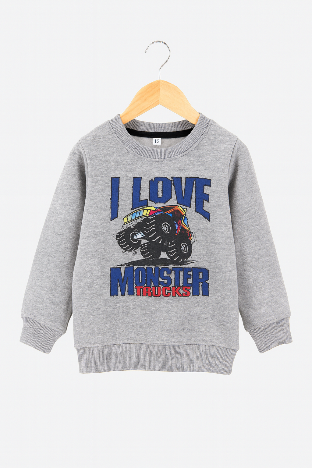 I Love Monster Truck Printed Grey Sweatshirt & Blue Trouser With Dori Outfit Premium Quality Set