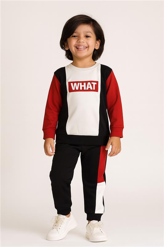 2pcs Boys What Black & Red Color Outfit Sweatshirt With trouser Casual Long Sleeve Kids Clothes