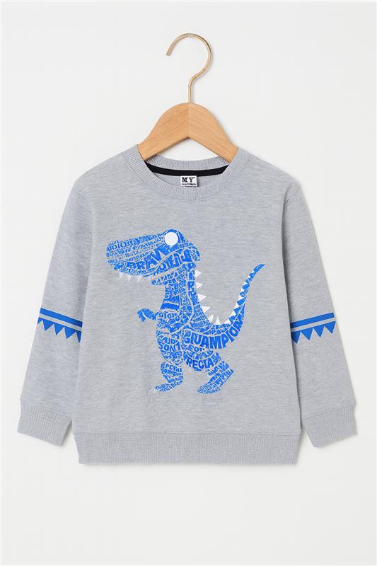 Toddler Baby Boy Grey Dinosaur Sweatshirt  Long Sleeve Pullover With Navy Blue Pocket Trouser