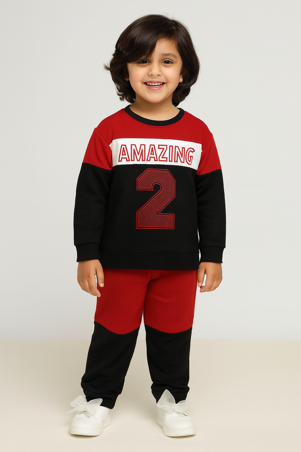 Baby Boy Amazing 2 Red & Black Sweatshirt With Pocket Trouser Long Sleeves Outfit