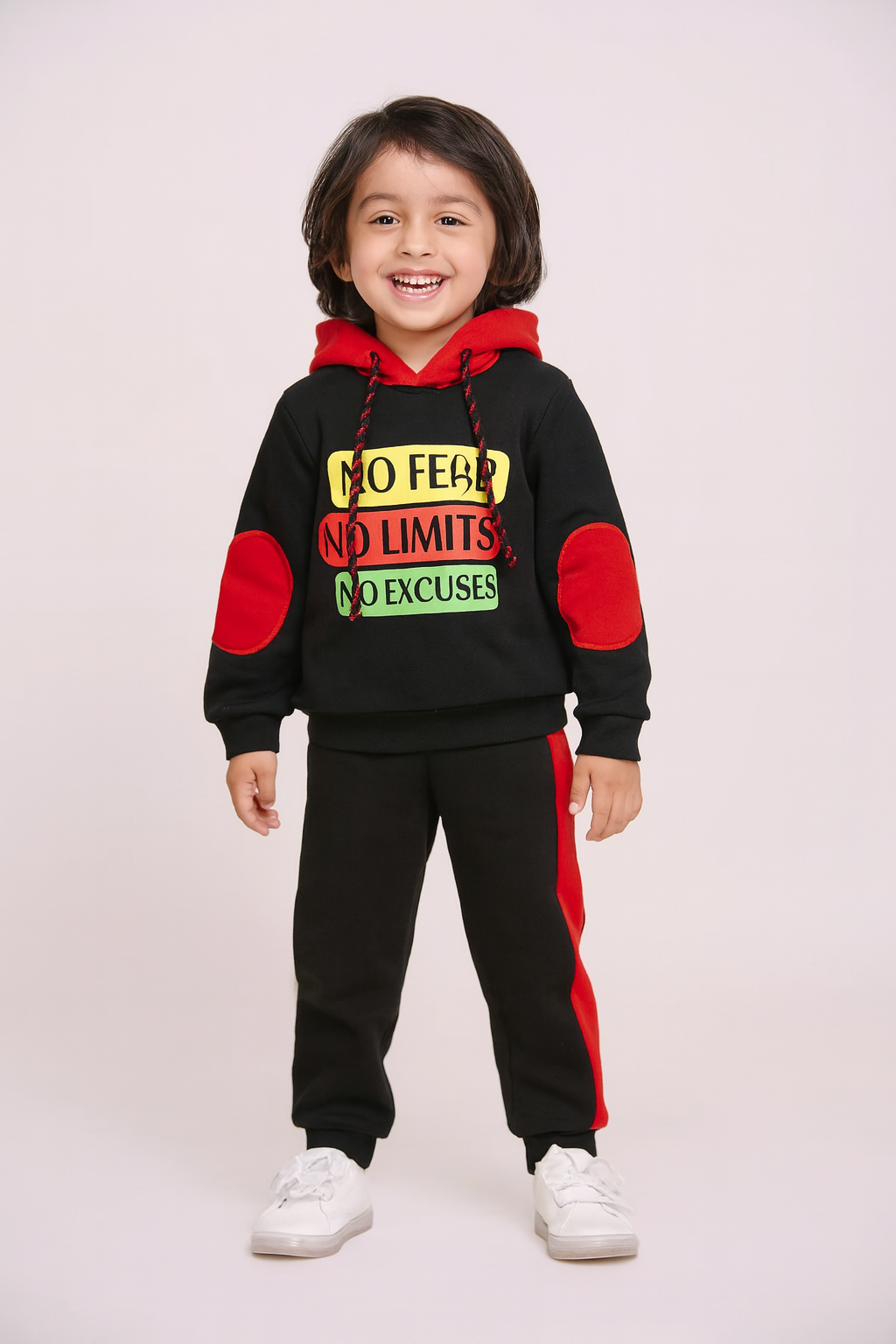 Baby Slogan Graphic Elbow Patch Colorblock Hoodie & Sweatpants