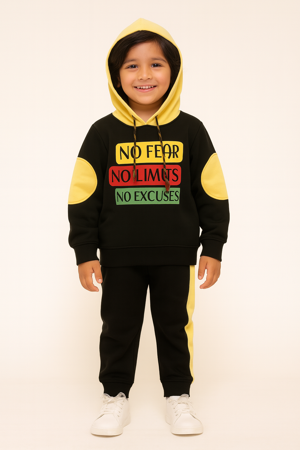 Baby Slogan Graphic Elbow Patch Colorblock Hoodie & Sweatpants