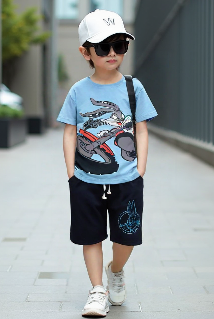 Bugs Bunny Boys' Summer T-Shirt & Shorts Set – Blue & Black
