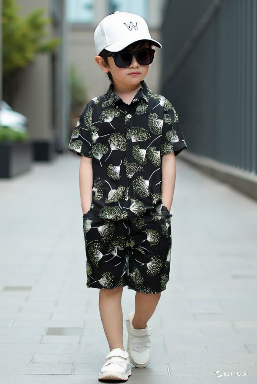 Tropical Bloom Black Shirt & Shorts Set for Kids