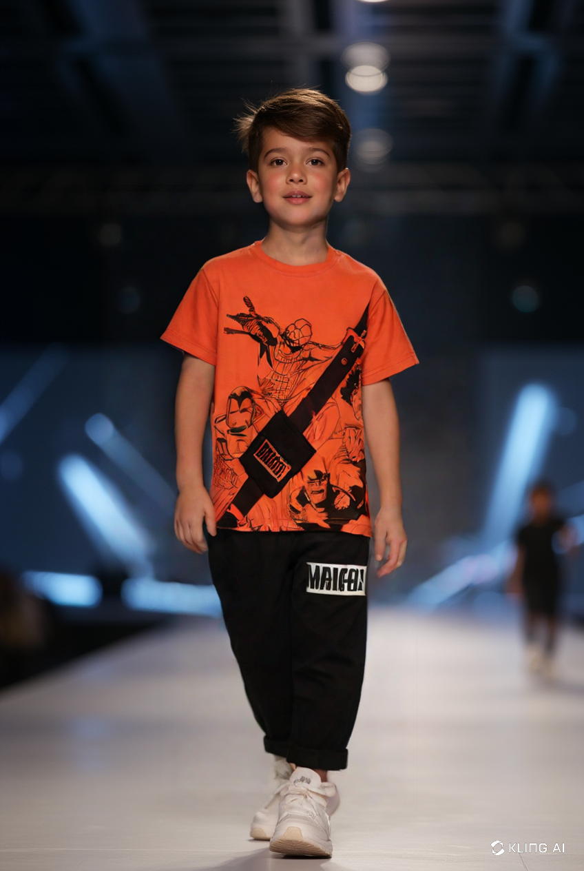 Marvel-Inspired Black Trouser & Orange Shirt Set for Kids – Superhero