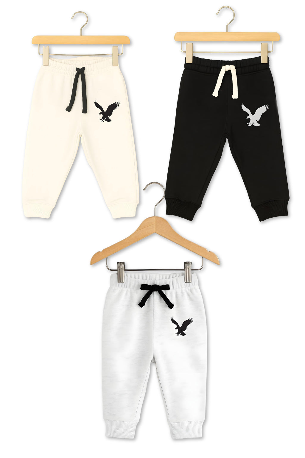 Set of 3 Joggers Black White