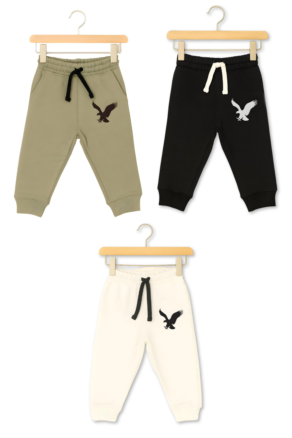 Set of 3 Joggers Black Light Grey & White