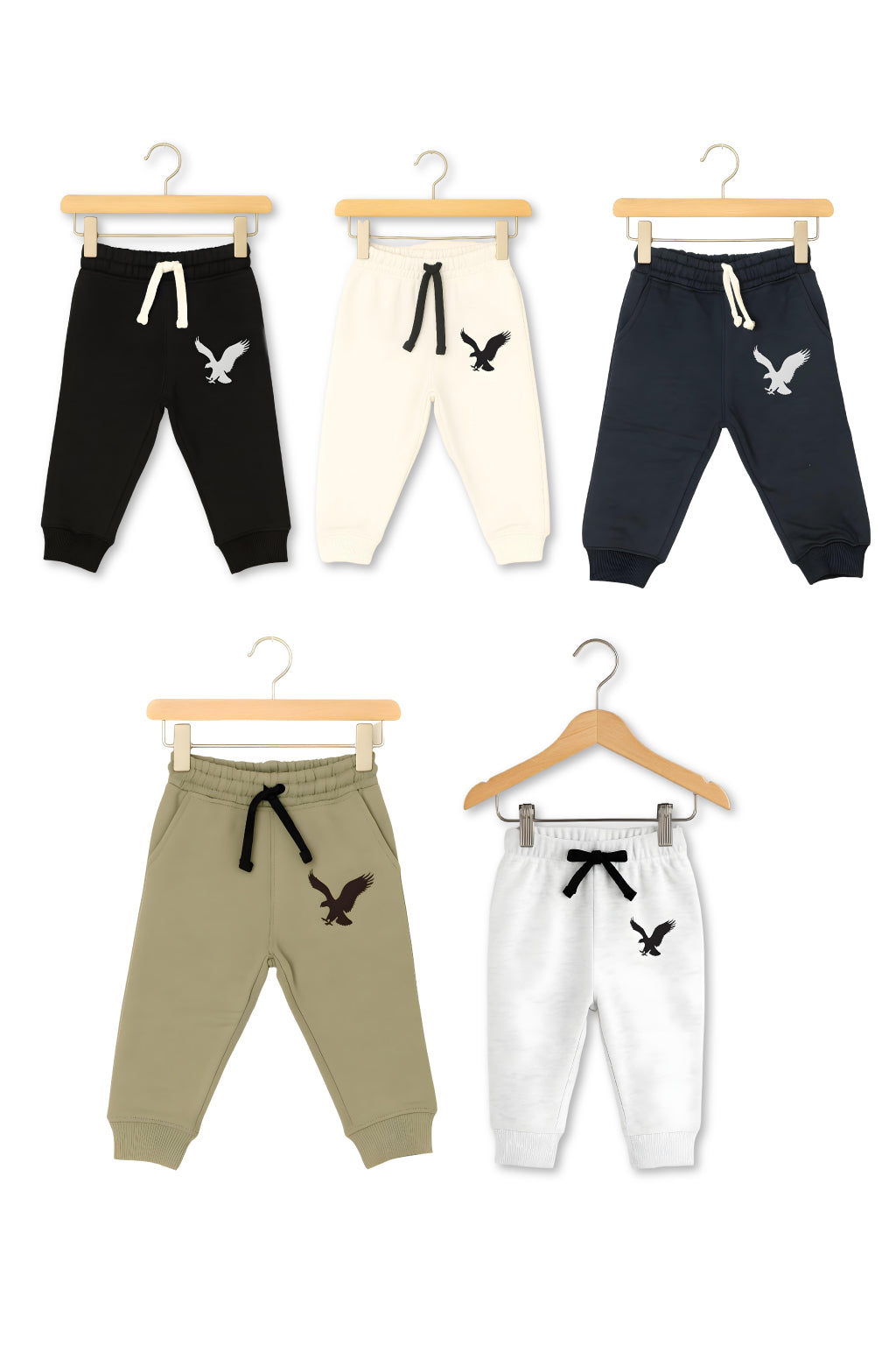 Set of 5 Joggers Black White Navy Olive
