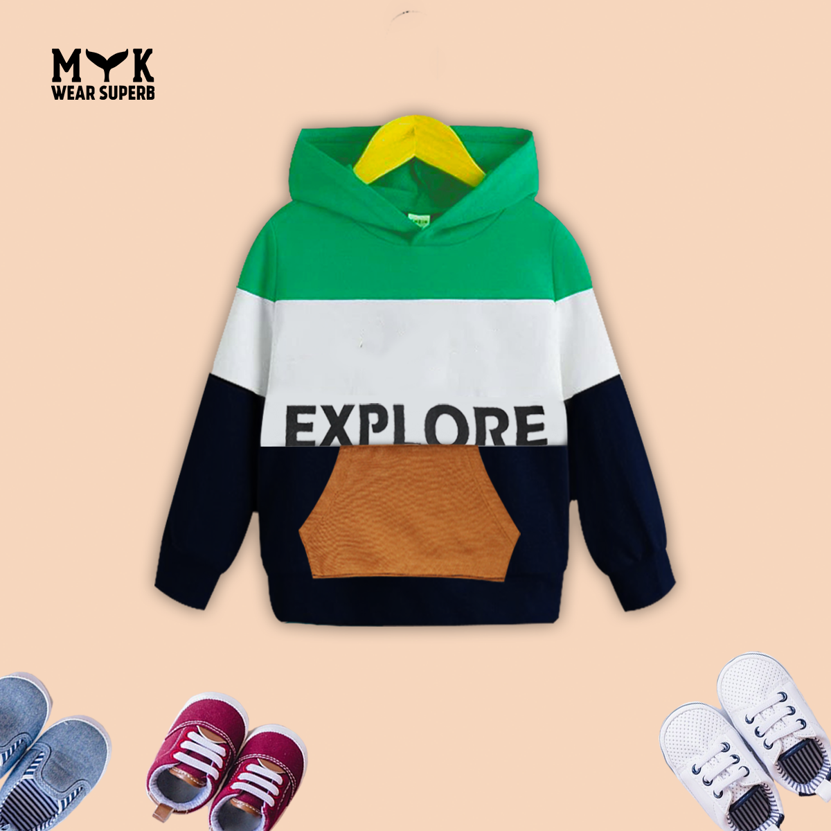 Explore Print Hoodie Green ,White & navy Blue With panel Trouser 2pcs Premium Quality Set