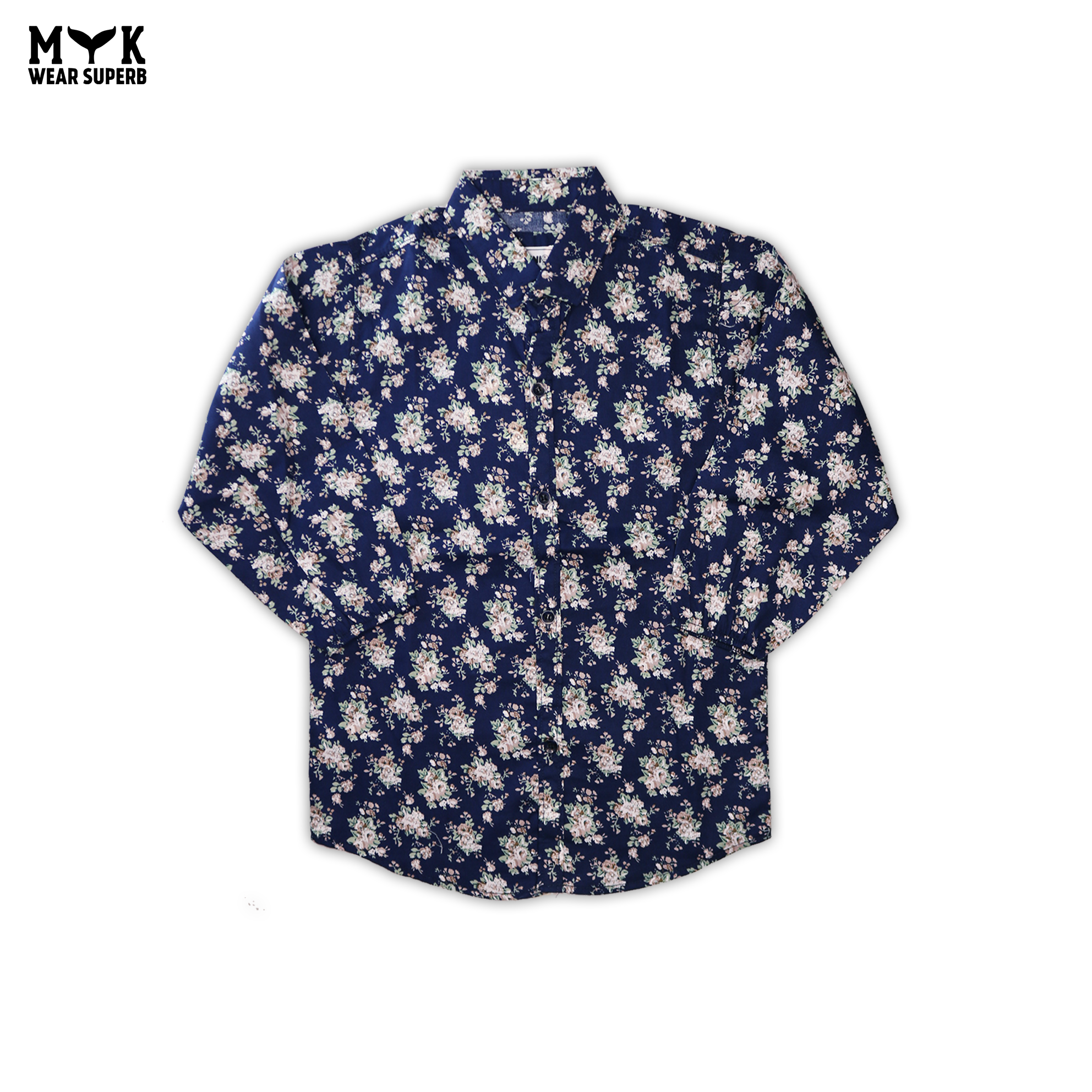 Elegant Floral Printed Night Suit – Navy Blue