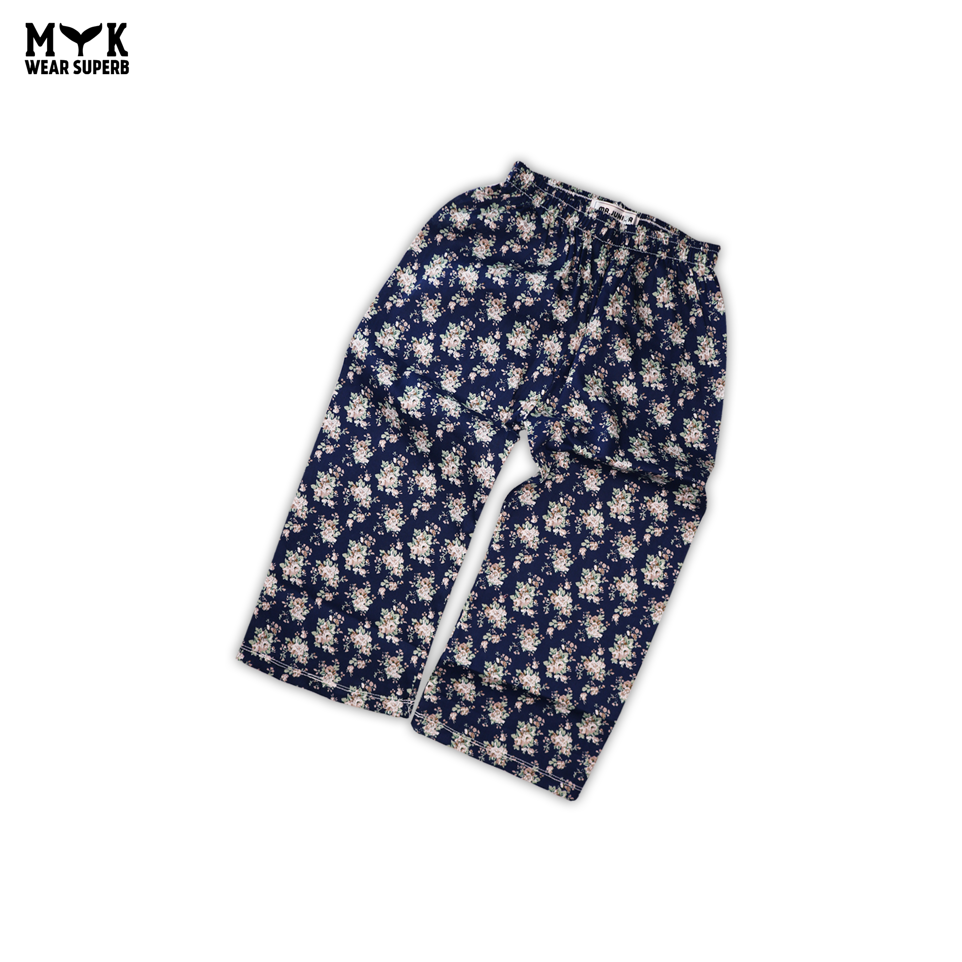 Elegant Floral Printed Night Suit – Navy Blue