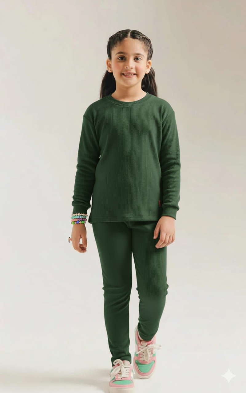 Warm Thermal Set for Boys & Girls – Dark Green Kids Inner Suit
