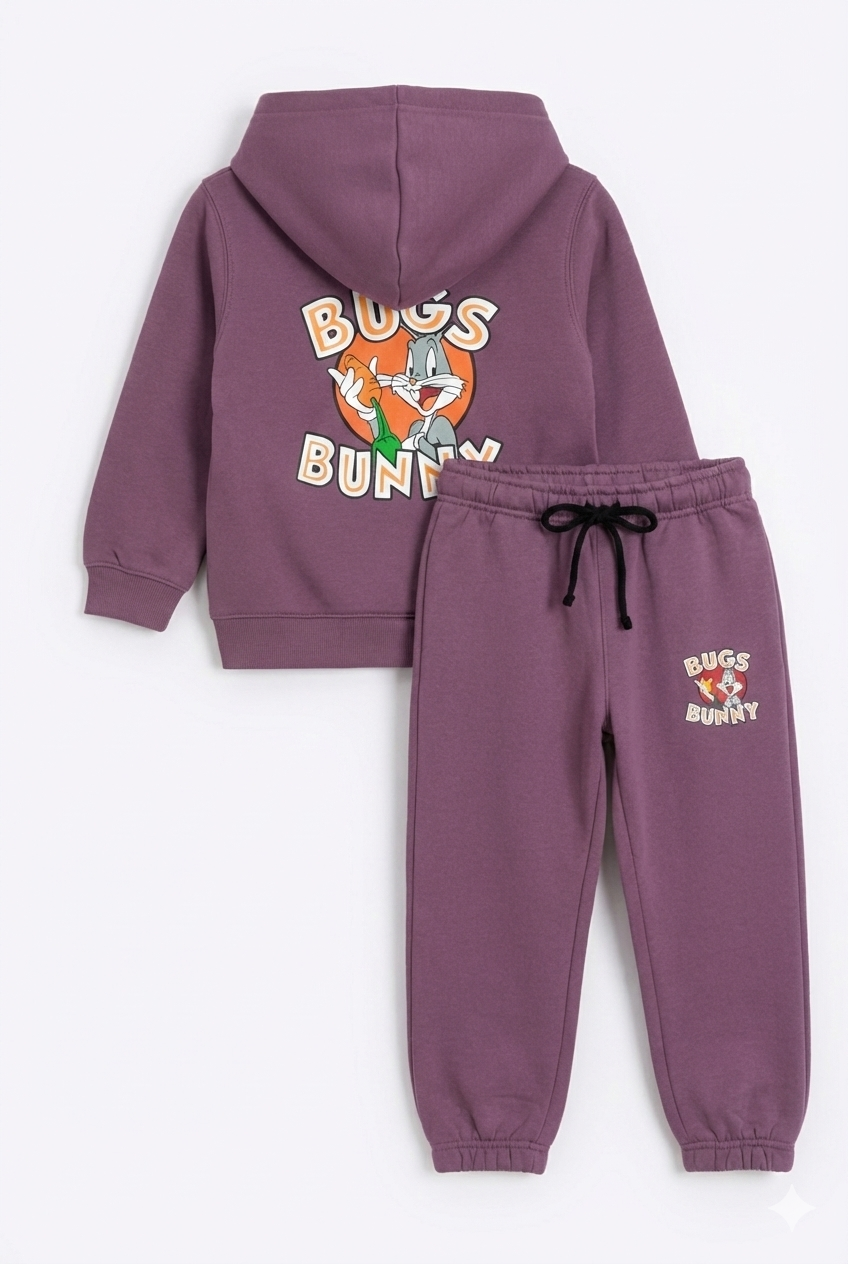 Kids Bugs Bunny Hoodie with Pants Set – Purple Zip-Up Hooded Sweatshirt & Pants