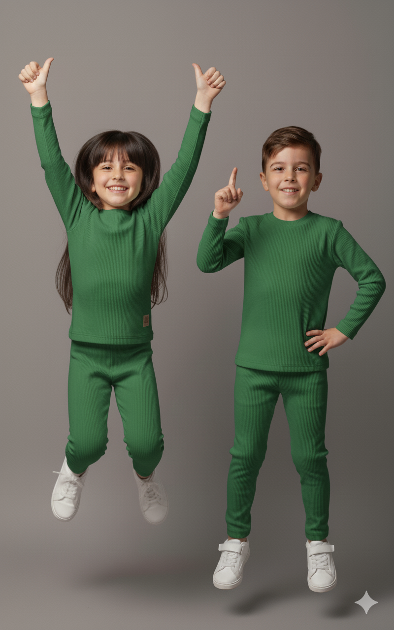Warm Thermal Set for Boys & Girls – Dark Green Kids Inner Suit
