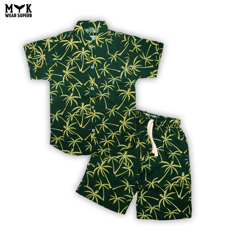 Boys Tropical Palm Green Linen Co-Ord Set