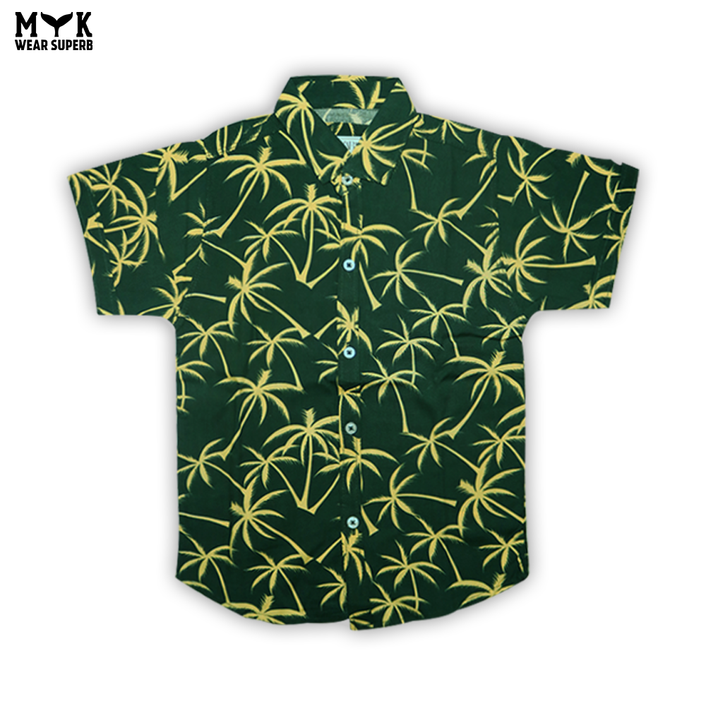 Boys Tropical Palm Green Linen Co-Ord Set