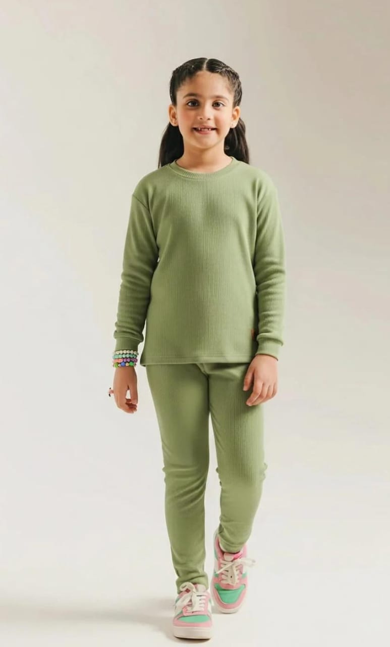 Warm Thermal Set for Boys and Girls Light Green Kids Inner Suit