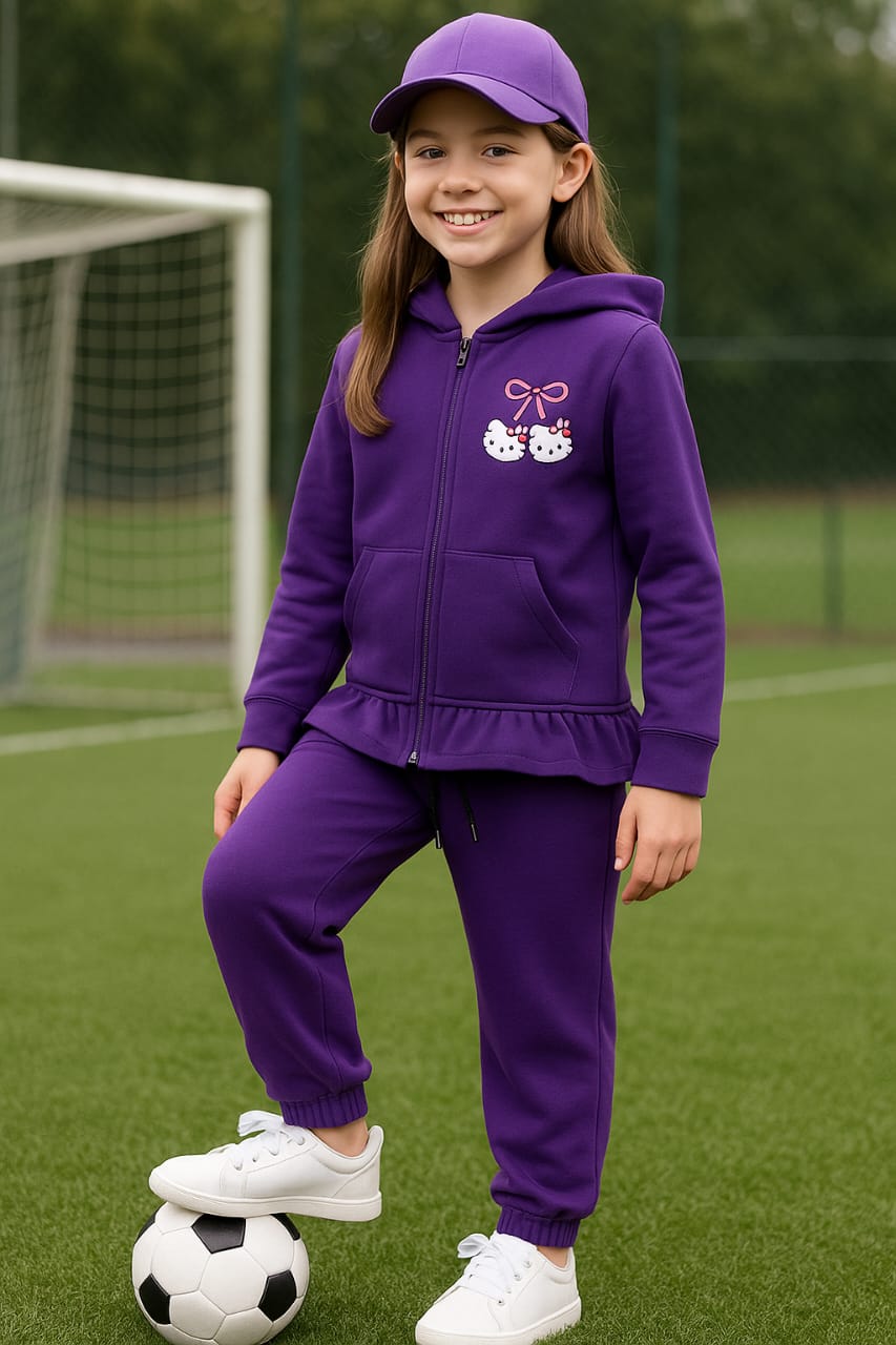 Cute Kitty Bow Kids Zipper Set