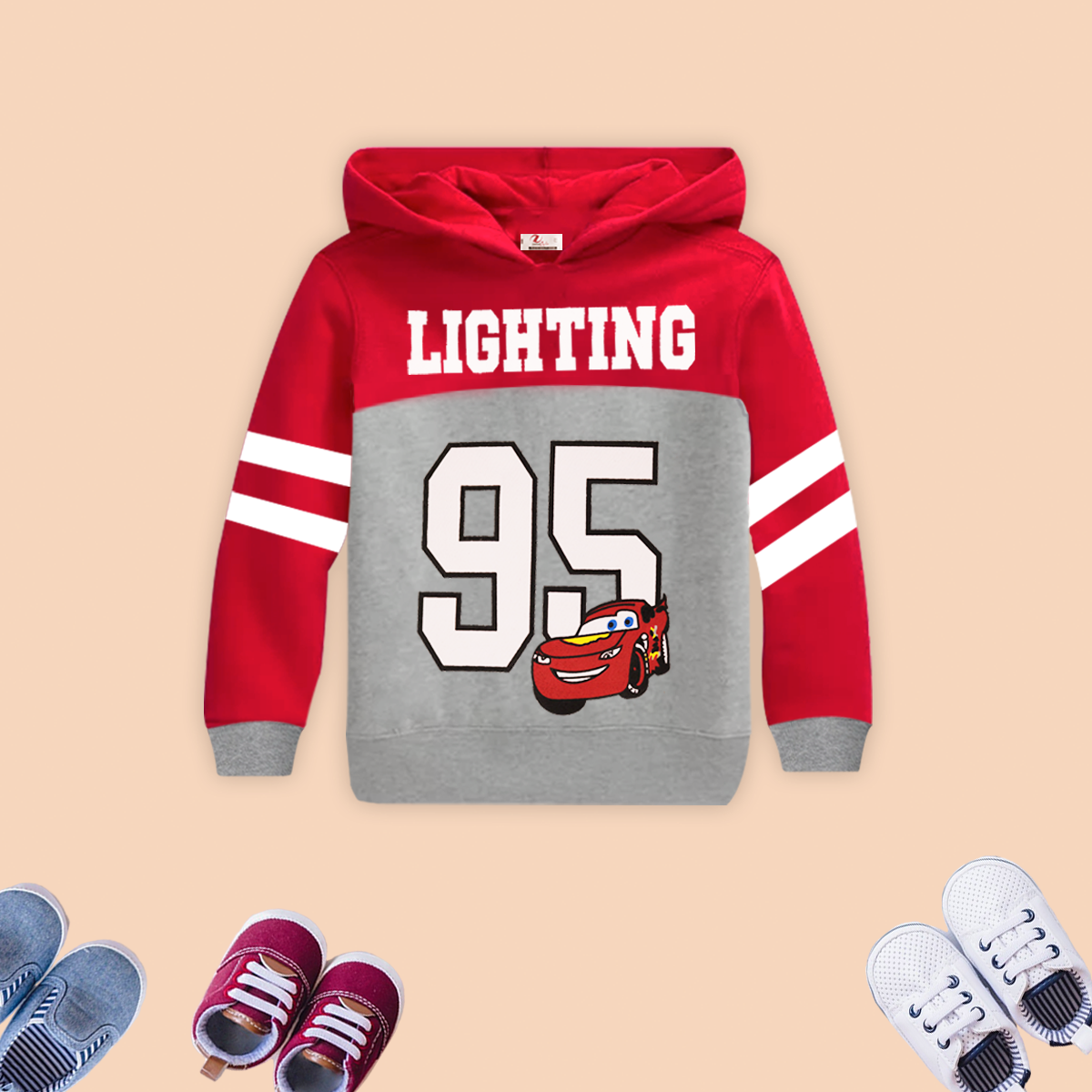 Lighting 95 Red & Grey Fleece Hoodie Tracksuit 2 pcs set