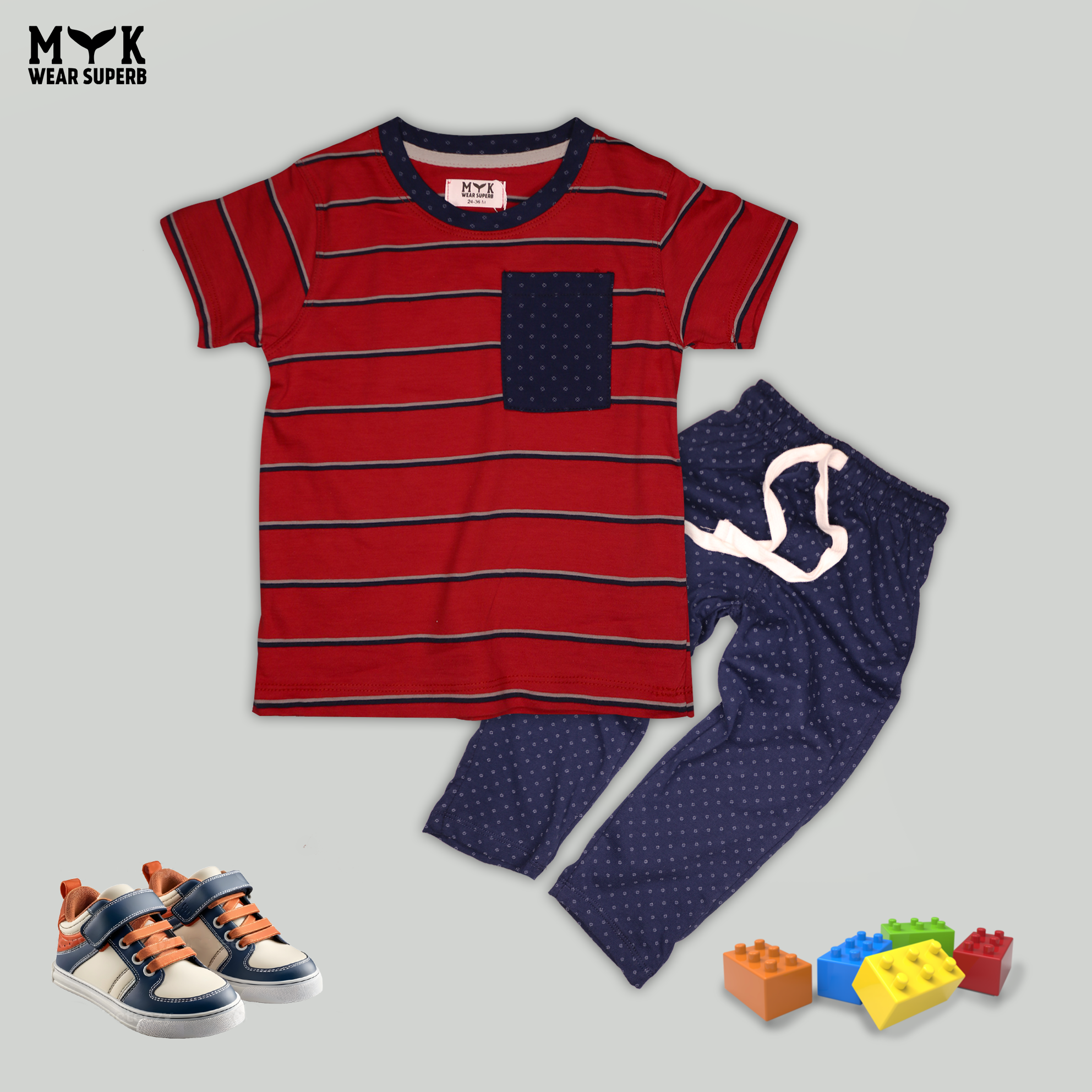Trendy Striped & Dotted Kids Summer Outfit