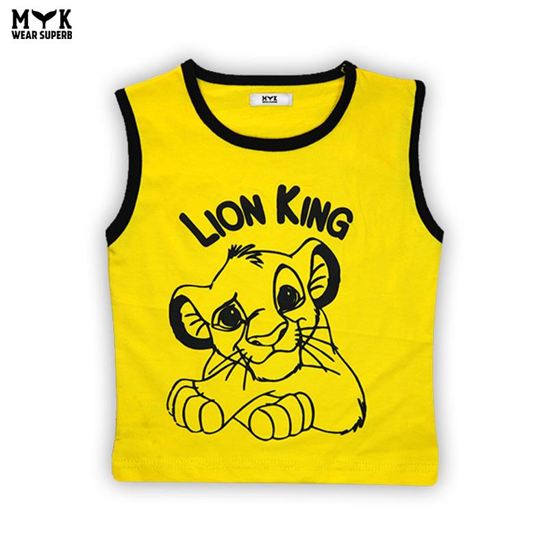 Kids’ “Lion King” Sleeveless Summer Tank Top & Shorts Set – Yellow & Brown