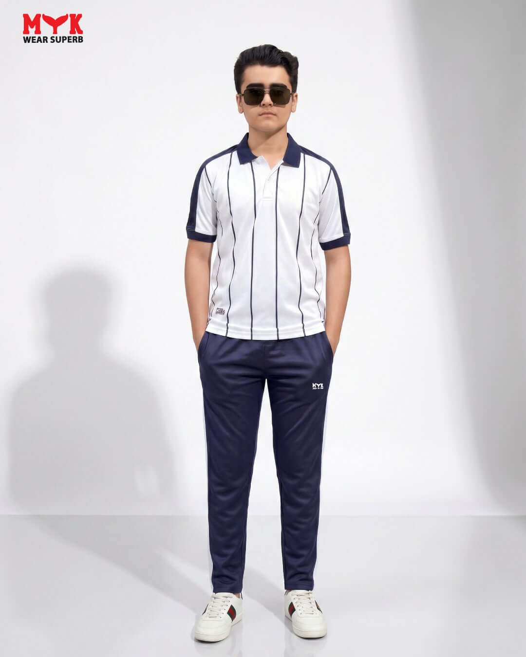 White & Navy Blue MYK Tracksuit