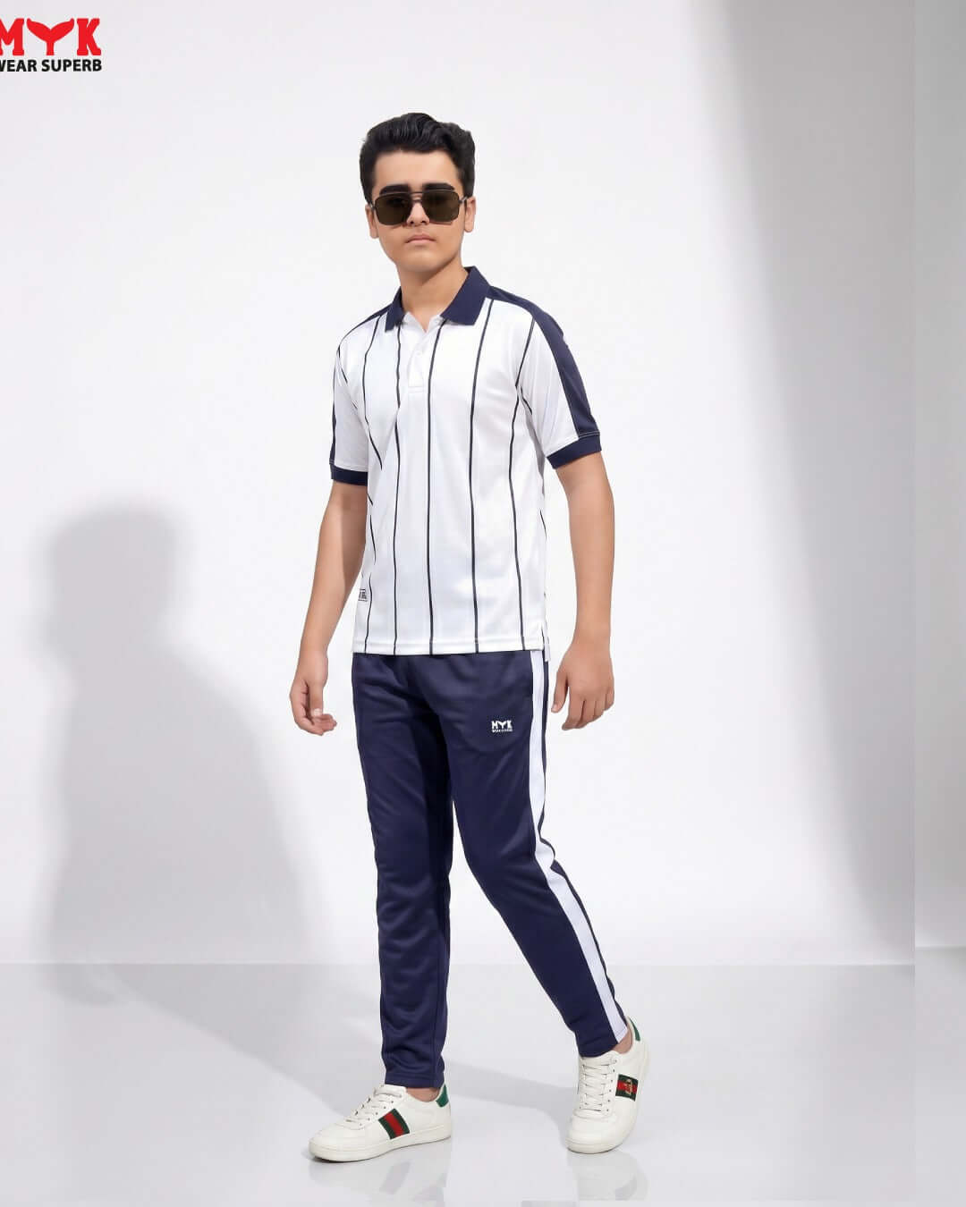 White & Navy Blue MYK Tracksuit
