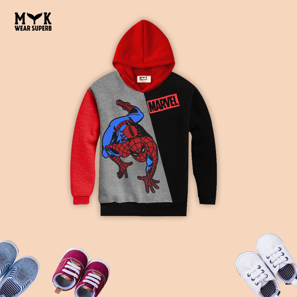 Kids Marvel Red & black Hoodie Fleece Tracksuit 2 Pcs set
