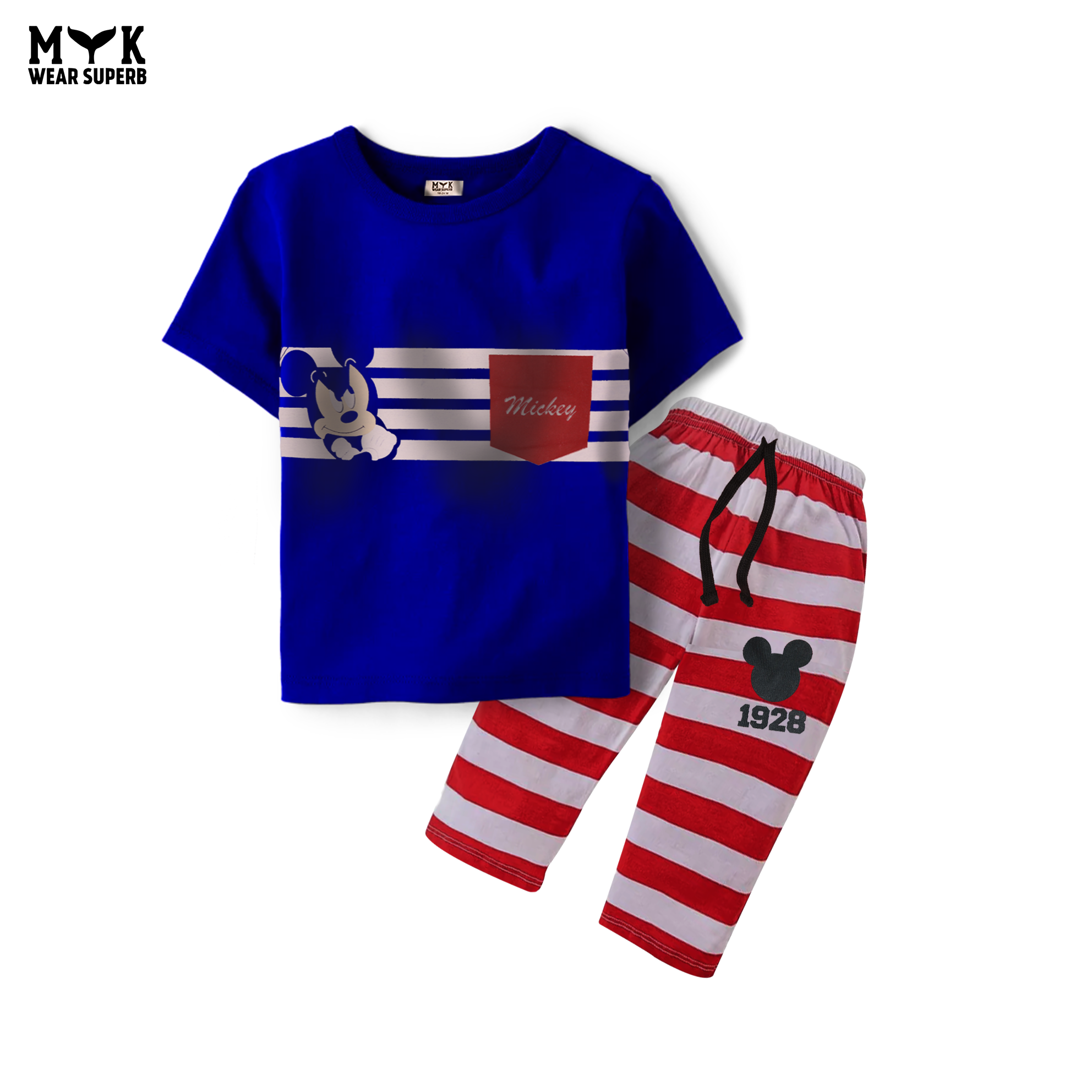 Mickey Blue Striped Summer Outfit for Kids