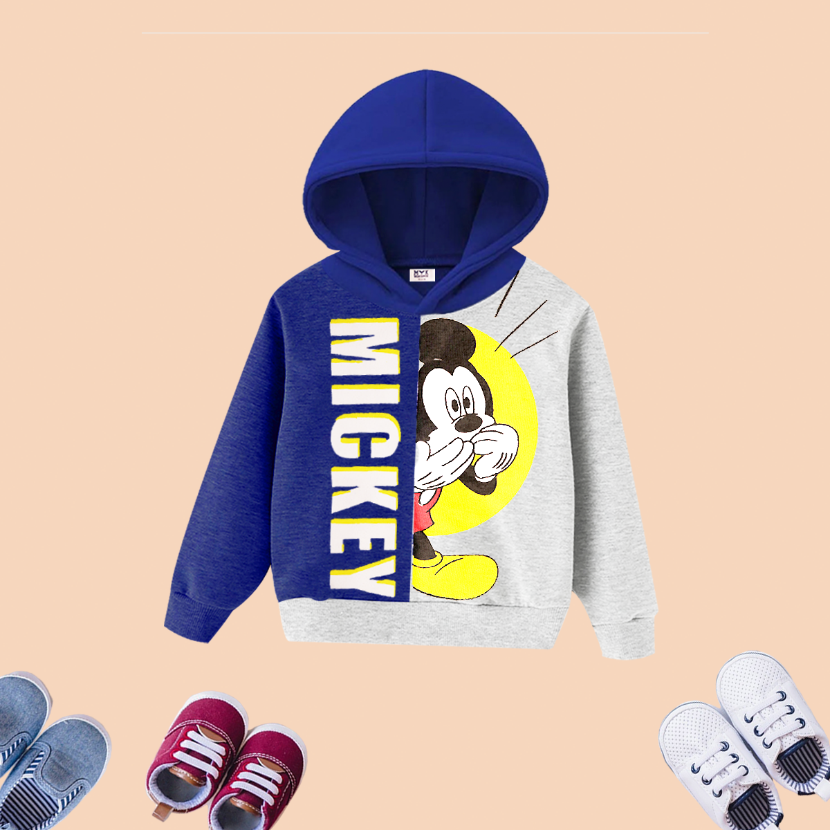 Mickey Blue & Grey Fleece Hoodie Tracksuit for kids 2 pcs set
