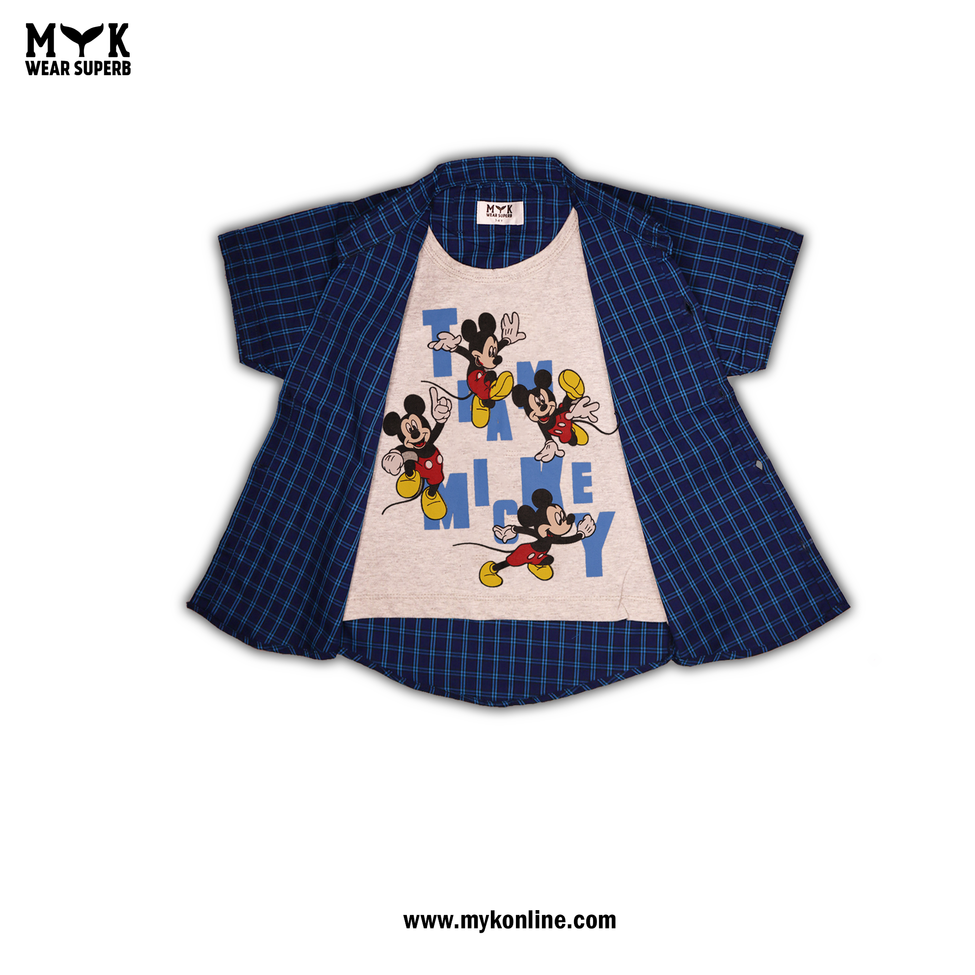 Boys' Mickey Mouse Shirt & Plaid Jacket Set - Fun & Stylish Summer Outfit