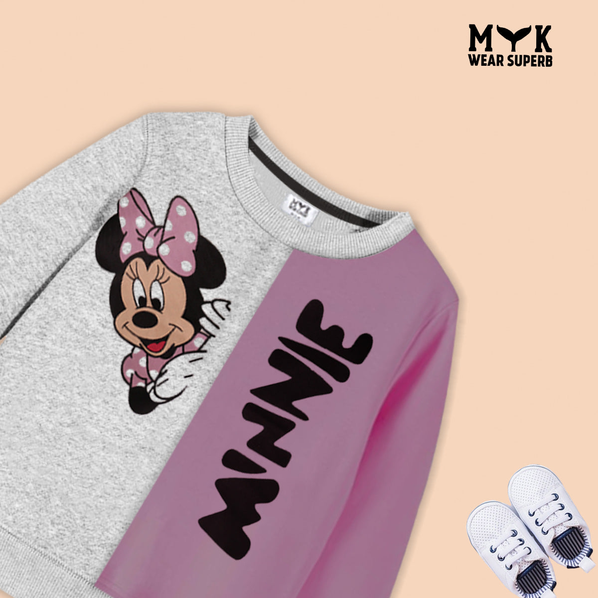 Disney Minnie Mouse Fleece Pink Gray Sweatshirt With Trouser 2 Piece Set