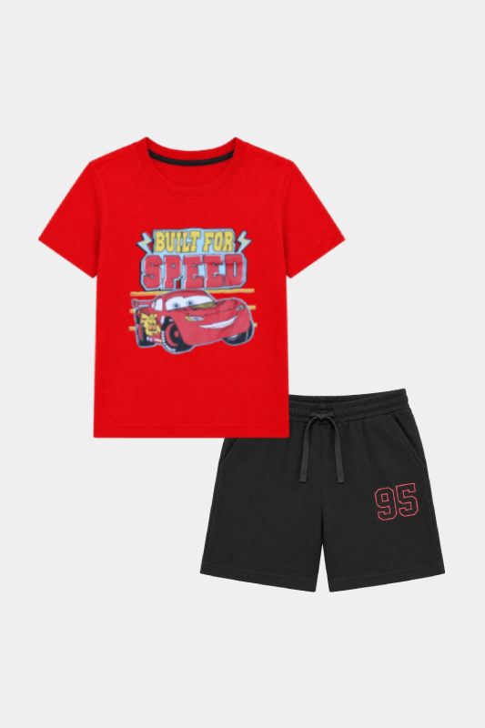 Boys Lightning Race Car T-Shirt & Shorts Set - Red & Black - MYK_Fatimas