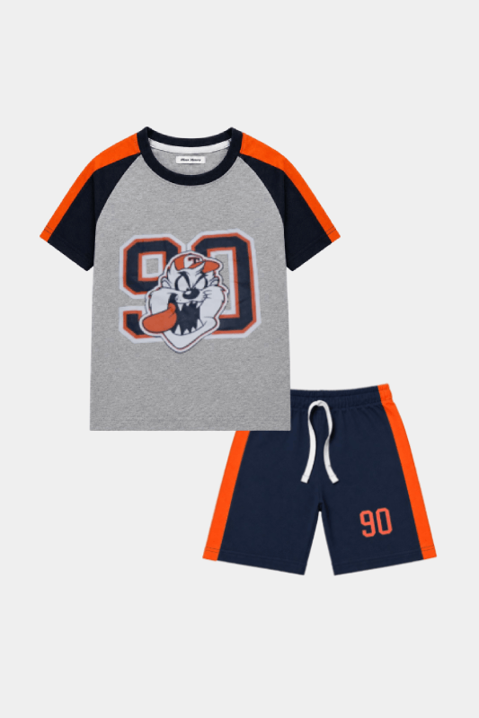 Boys Grey & Navy 90 Printed Shorts Set – Summer Outfit - MYK_Fatimas