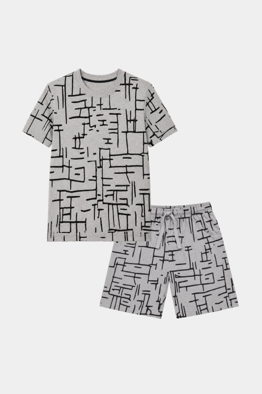 Boys Grey Printed Summer Nicker Shirt Set
