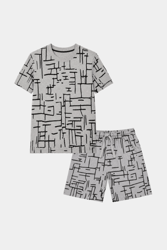 Boys Grey Printed Summer Nicker Shirt Set
