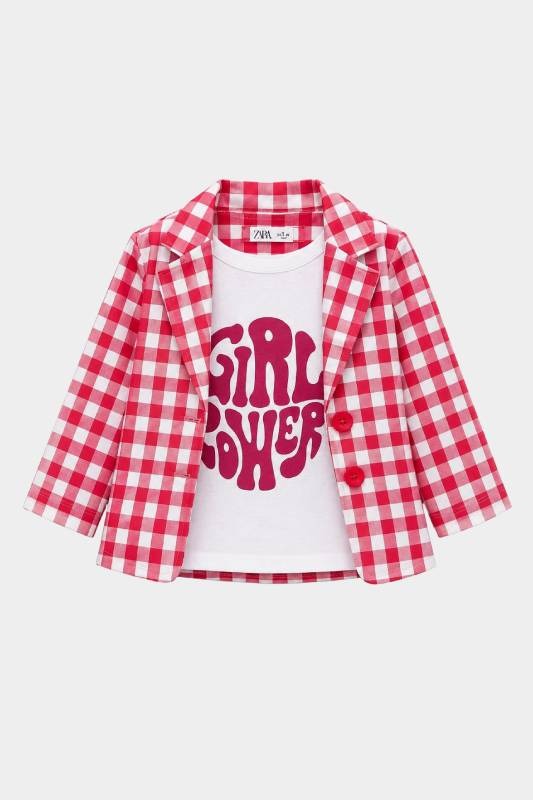 Girls Red Checkered 3 Piece Summer Co-Ord Suit for Kids - MYK_Fatimas