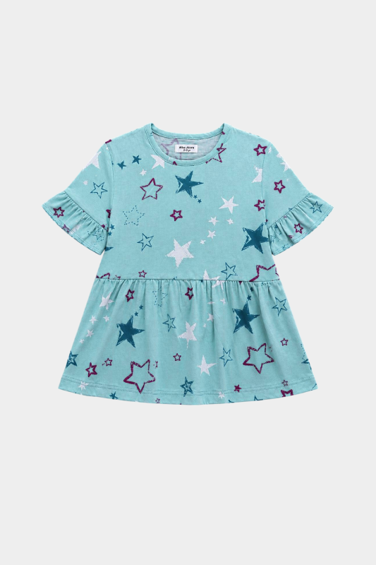 Girls Aqua Star Print Frill Co-Ord Set for Summer Casual Wear - MYK_Fatimas