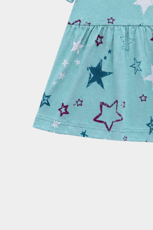 Girls Aqua Star Print Frill Co-Ord Set for Summer Casual Wear - MYK_Fatimas