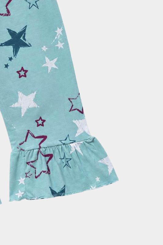 Girls Aqua Star Print Frill Co-Ord Set for Summer Casual Wear - MYK_Fatimas
