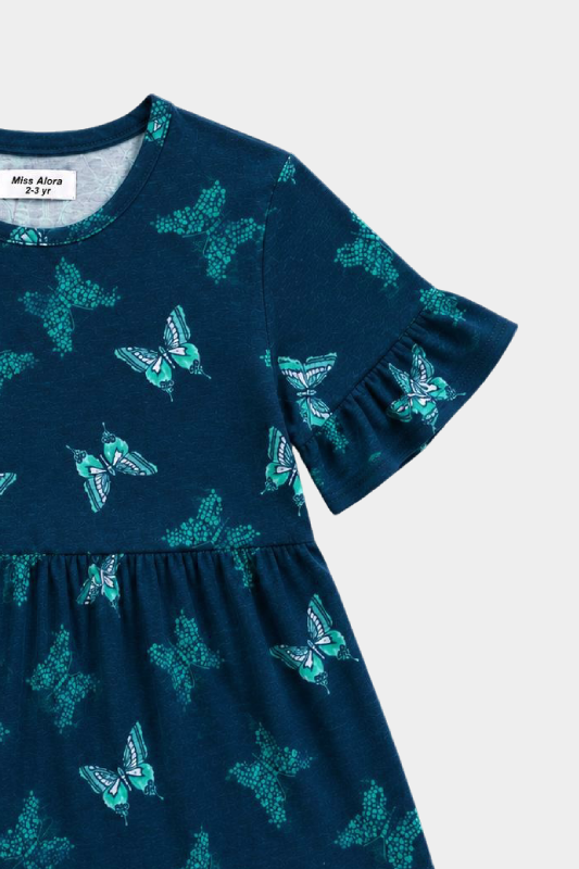 Girls Navy Blue Butterfly Print 2 Piece Summer Co-Ord Set Kids - MYK_Fatimas