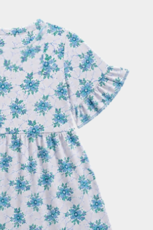 Girls Blue Floral Printed Summer Co-Ord Set for Kids Casual Wear - MYK_Fatimas