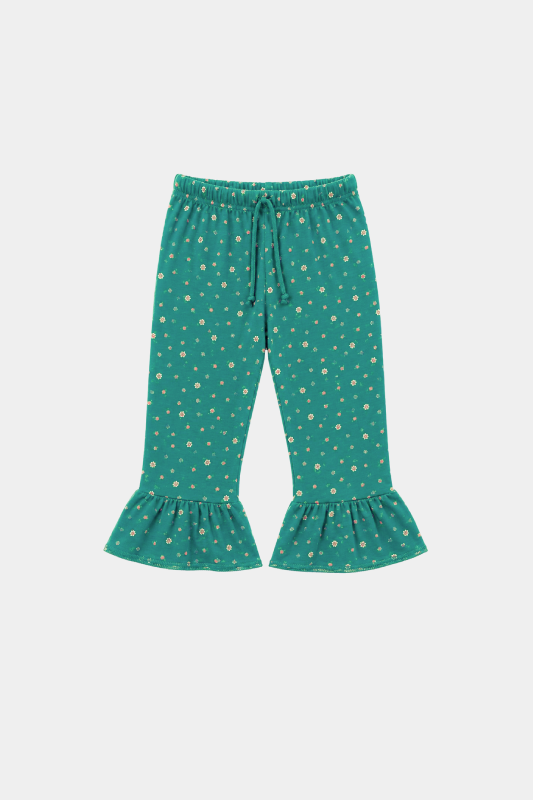 Girls Teal Floral Frill Sleeve Co-Ord Set for Summer Wear - MYK_Fatimas