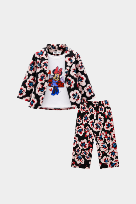 Girls Black Floral 3 Piece Summer Co-Ord Outfit Set for Kids - MYK_Fatimas