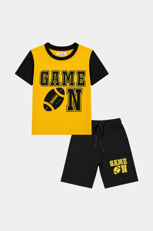 Boys Yellow & Black Game On Shorts Set – Summer Outfit