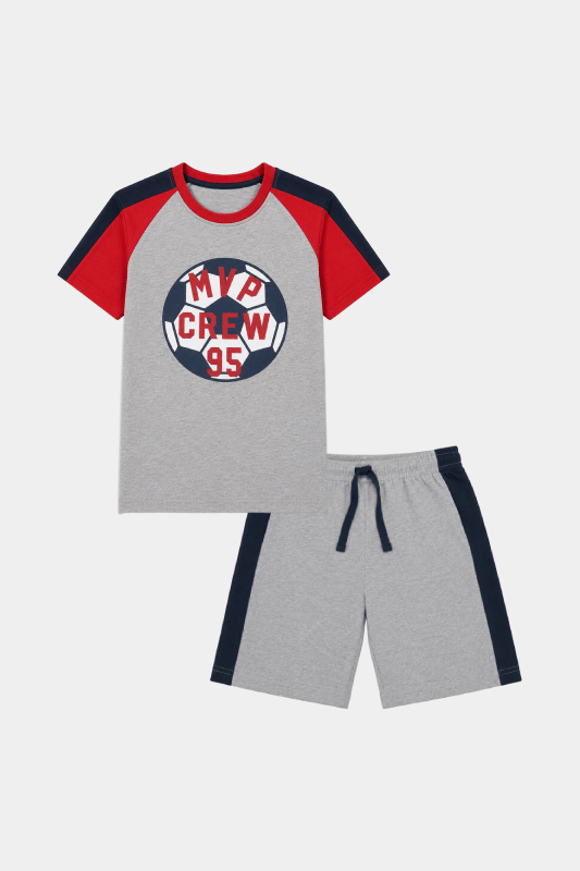 Boys Grey MVP Crew 95 Shorts Set – Summer Outfit - MYK_Fatimas